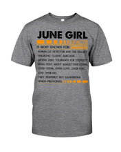 Load image into Gallery viewer, June Girl Facts Very Friendly But Dangerous Custom Design Guys Tee
