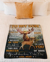 Load image into Gallery viewer, This Old Hunter Will Have Your Back Deer Mom Gift For Son Fleece Blanket

