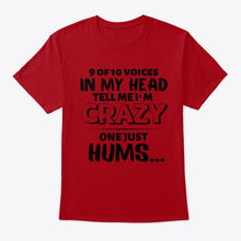 Load image into Gallery viewer, 9 Of 10 Voices In My Head Tell Me I'm Crazy One Just Hums Guys Tee
