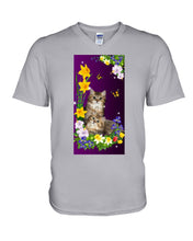 Load image into Gallery viewer, Flowers Under Butterfly Purple With Cat Gift For Cat Lovers Guys V-Neck
