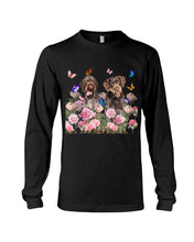 Load image into Gallery viewer, German Wirehaired Pointer With Peonies Gift For Dog Lovers Unisex Long Sleeve
