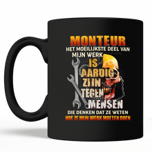 Load image into Gallery viewer, Het Moeilijkste Deel Van Mijn Werk Is Aardig Zijn Tegen Mensen Black Mug
