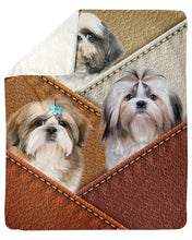 Load image into Gallery viewer, Three Cute Shih Tzu In Bag Gift For Dog Lovers Sherpa Blanket
