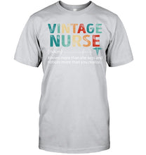 Load image into Gallery viewer, Vintage Nurse Knows More Than She Says And Notices More Than You Realize Guys Tee
