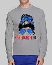 Load image into Gallery viewer, Firefighter Make You Life Safe Lady With Blue Ribbonhead Gift For Women Unisex Long Sleeve
