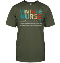 Load image into Gallery viewer, Vintage Nurse Knows More Than She Says And Notices More Than You Realize Guys Tee
