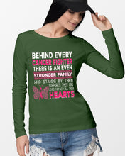 Load image into Gallery viewer, Behind Every Breast Cancer Fighter There Is An Even Stronger Family Unisex Long Sleeve
