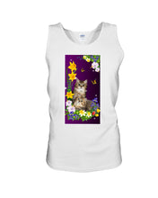 Load image into Gallery viewer, Flowers Under Butterfly Purple With Cat Gift For Cat Lovers Unisex Tank Top
