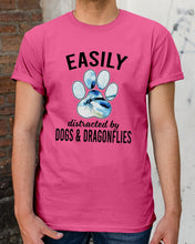 Load image into Gallery viewer, Easily Distracted By Dogs And Dragonflies Gift For Dog Lovers Guys Tee
