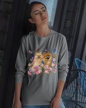 Load image into Gallery viewer, Peonies Garden Butterflies Pomeranian Gift For Dog Lovers Unisex Long Sleeve
