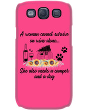 Load image into Gallery viewer, A Woman Cannot Survive On Wine Alone She Also Needs A Camper And A Dog Phone case
