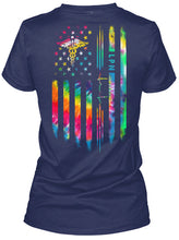 Load image into Gallery viewer, Veterinary Symbol LPN America Flag Unique Custom Design Ladies Tee
