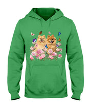 Load image into Gallery viewer, Peonies Garden Butterflies Pomeranian Gift For Dog Lovers Hoodie
