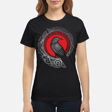 Load image into Gallery viewer, Raven Viking Culture Celtic Design Gray And Red Ladies Tee
