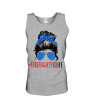 Load image into Gallery viewer, Firefighter Make You Life Safe Lady With Blue Ribbonhead Gift For Women Unisex Tank Top
