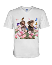Load image into Gallery viewer, German Wirehaired Pointer With Peonies Gift For Dog Lovers Guys V-Neck
