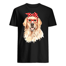 Load image into Gallery viewer, Golden Retriever With Red Polka Dot Ribbon Gift For Dog Lovers Guys Tee
