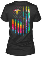Load image into Gallery viewer, Veterinary Symbol LPN America Flag Unique Custom Design Ladies Tee
