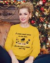 Load image into Gallery viewer, A Woman Cannot Survive On Wine Alone She Also Needs A Camper And A Dog Sweatshirt
