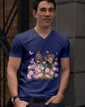Load image into Gallery viewer, German Wirehaired Pointer With Peonies Gift For Dog Lovers Guys V-Neck
