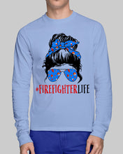 Load image into Gallery viewer, Firefighter Make You Life Safe Lady With Blue Ribbonhead Gift For Women Unisex Long Sleeve
