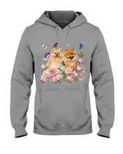 Load image into Gallery viewer, Peonies Garden Butterflies Pomeranian Gift For Dog Lovers Hoodie
