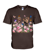 Load image into Gallery viewer, German Wirehaired Pointer With Peonies Gift For Dog Lovers Guys V-Neck
