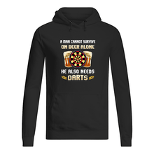 Load image into Gallery viewer, A Man Cannot Survive On Beer Alone He Also Needs Darts Trending Hoodie
