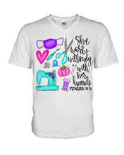 Load image into Gallery viewer, She Works Willingly With Her Hands Proverbs 31 13 Gift For Sewing Lovers Guys V-Neck
