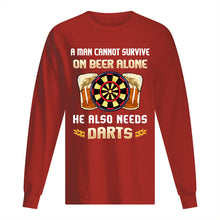 Load image into Gallery viewer, A Man Cannot Survive On Beer Alone He Also Needs Darts Trending Unisex Long Sleeve
