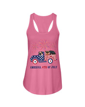 Load image into Gallery viewer, America 4th Of July Truck Pug Gift For Dog Lovers Ladies Flowy Tank
