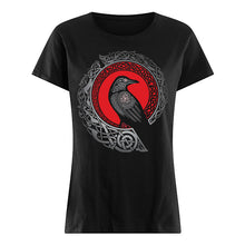 Load image into Gallery viewer, Raven Viking Culture Celtic Design Gray And Red Ladies Tee

