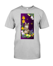 Load image into Gallery viewer, Flowers Under Butterfly Purple With Cat Gift For Cat Lovers Guys Tee
