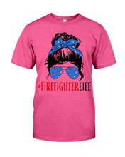 Load image into Gallery viewer, Firefighter Make You Life Safe Lady With Blue Ribbonhead Gift For Women Guys Tee
