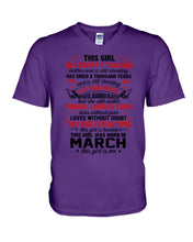 Load image into Gallery viewer, This Girl Has Fought A Thousand This Girl Was Born In March Guys V-Neck
