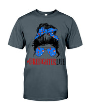 Load image into Gallery viewer, Firefighter Make You Life Safe Lady With Blue Ribbonhead Gift For Women Guys Tee
