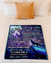 Load image into Gallery viewer, Howling Wolf Dad Gift For Son I Love You Now And Forever Fleece Blanket
