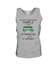 Load image into Gallery viewer, Je Suis Une Femme Simple J'aime Le Camping Car Et L'apero Unisex Tank Top
