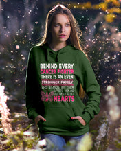 Load image into Gallery viewer, Behind Every Breast Cancer Fighter There Is An Even Stronger Family Hoodie
