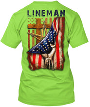 Load image into Gallery viewer, Lineman America Flag Special Custom Design For Personalized Job Gift Guys Tee
