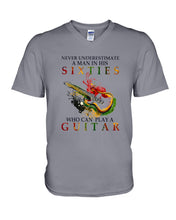 Load image into Gallery viewer, Never Underestimate A 60 Year Old Man Can Play A Guitar Guys V-Neck
