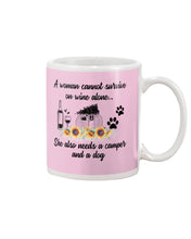 Load image into Gallery viewer, A Woman Cannot Survive On Wine Alone She Also Needs A Camper And A Dog Mug
