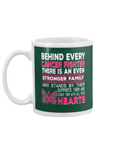 Load image into Gallery viewer, Behind Every Breast Cancer Fighter There Is An Even Stronger Family Mug
