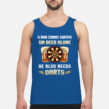 Load image into Gallery viewer, A Man Cannot Survive On Beer Alone He Also Needs Darts Trending Unisex Tank Top
