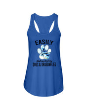 Load image into Gallery viewer, Easily Distracted By Dogs And Dragonflies Gift For Dog Lovers Ladies Flowy Tank
