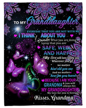Load image into Gallery viewer, Purple Mandala Butterflies Grandma Gift For Granddaughter Think About You Fleece Blanket
