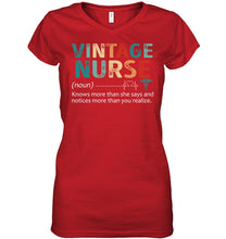 Load image into Gallery viewer, Vintage Nurse Knows More Than She Says And Notices More Than You Realize Ladies V-Neck
