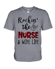Load image into Gallery viewer, Vintage Funny Rockin' The Nurse And Wife Life Custom Guys V-Neck

