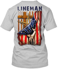 Load image into Gallery viewer, Lineman America Flag Special Custom Design For Personalized Job Gift Guys Tee
