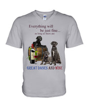 Load image into Gallery viewer, Everything Will Be Just Fine As Long As There Are Great Dane And Wine Gift For Dog Lovers Guys V-Neck
